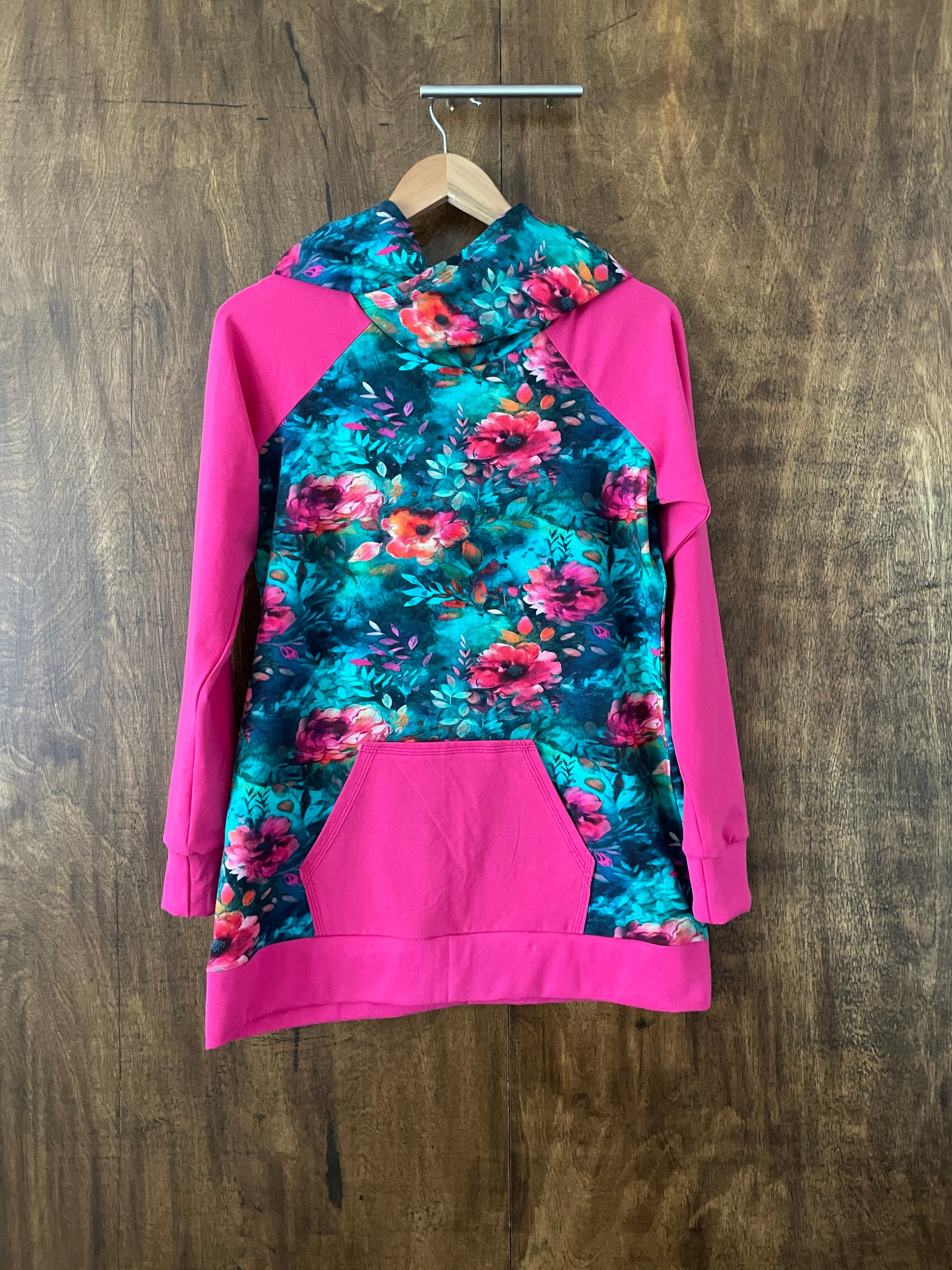 Teal Floral Hot Pink Slim Hoodie Sew La Tea Do